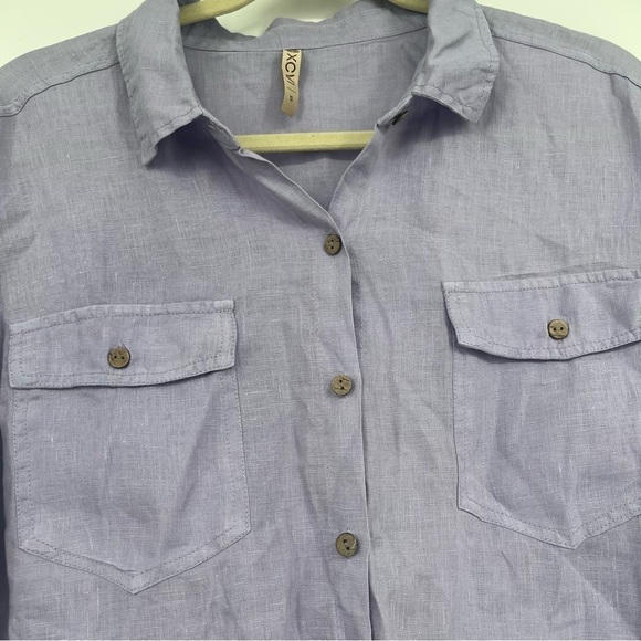 XCVI Light Purple Lilac Linen Lagenlook Button Up Blouse Top Size Small - Picture 3 of 6